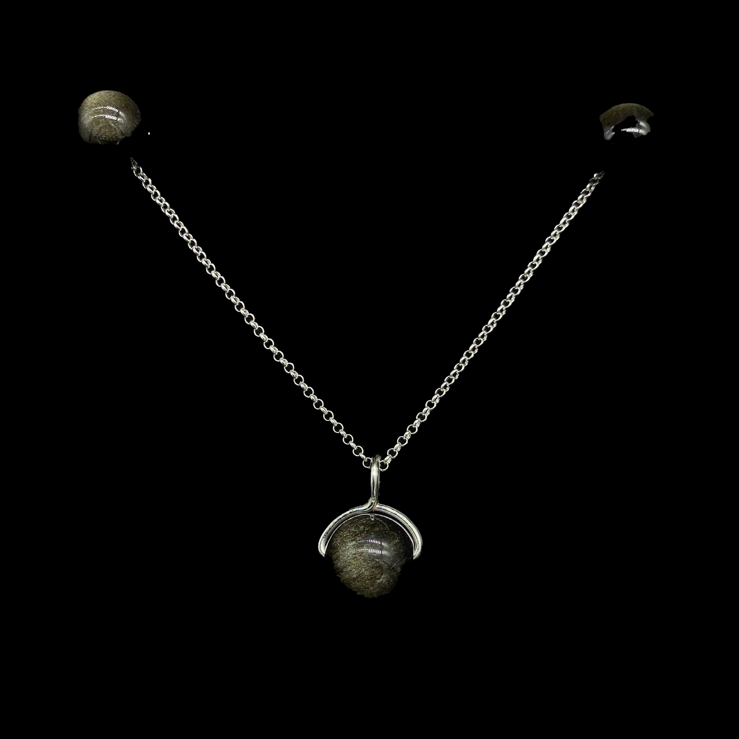 set plata collar aretes obsidiana