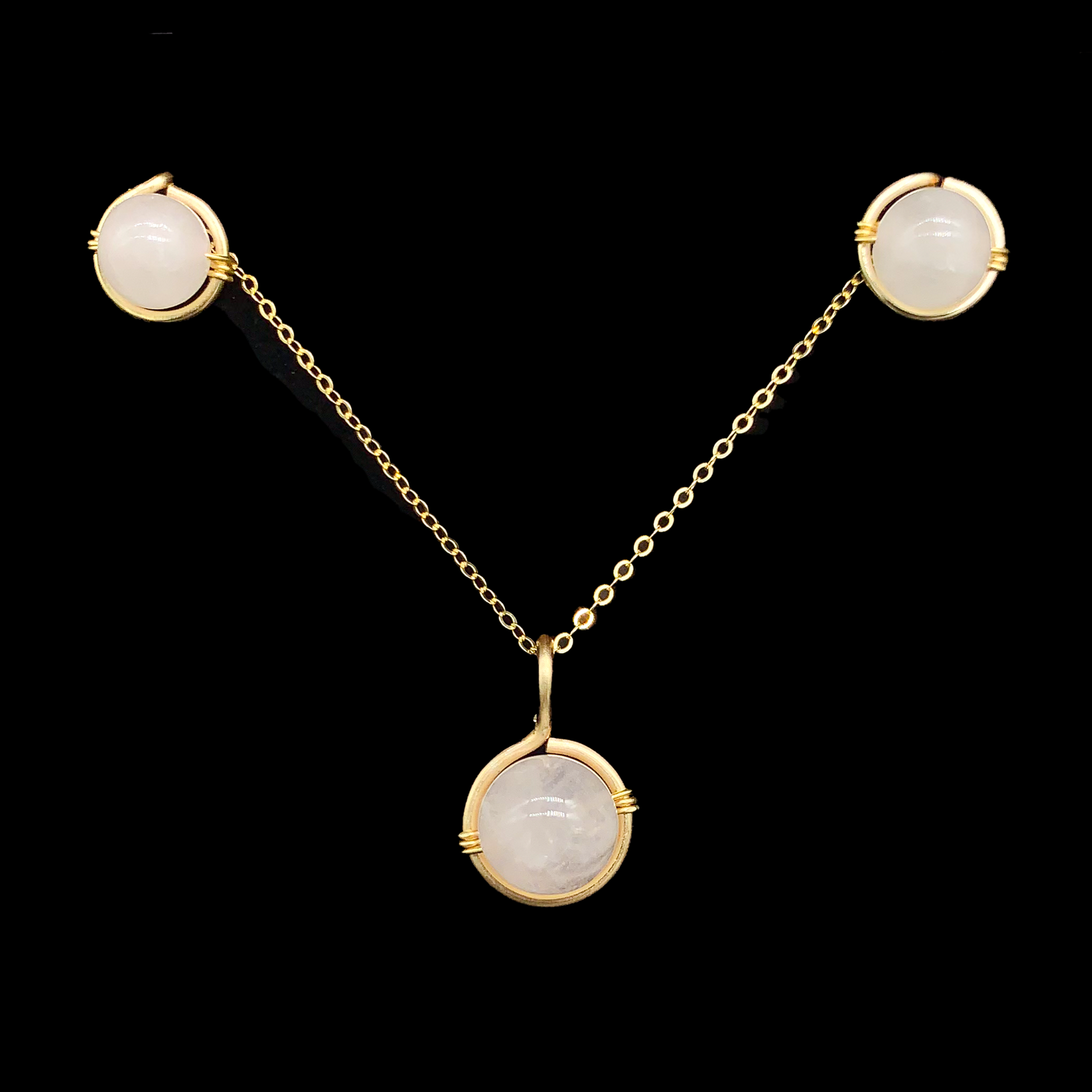 set collar aretes cuarzo rosa gold filled