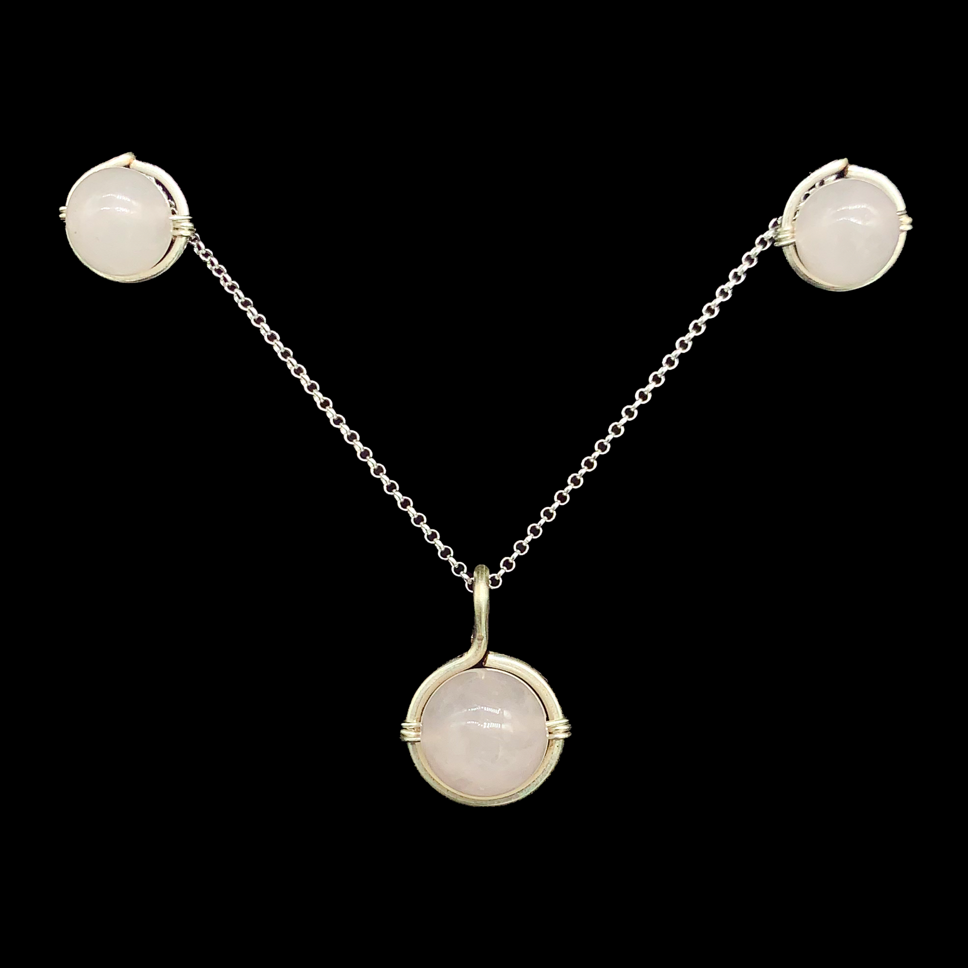 set collar aretes cuarzo rosa plata