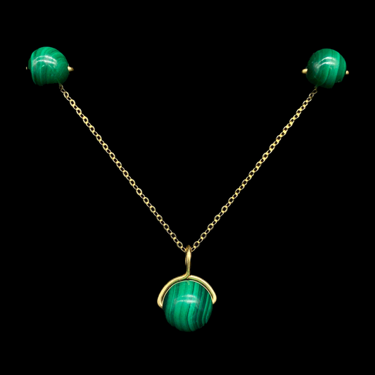 set collar aretes malaquita gold filled