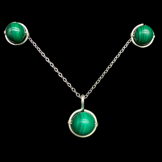 set collar aretes malaquita plata