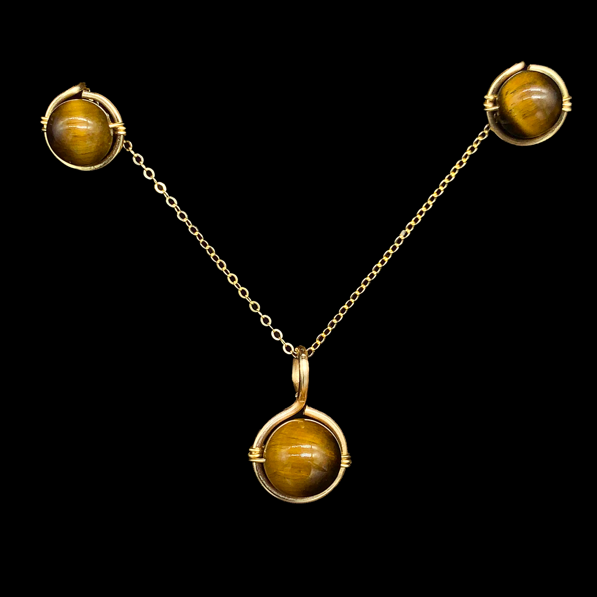 set collar aretes ojo de tigre gold filled